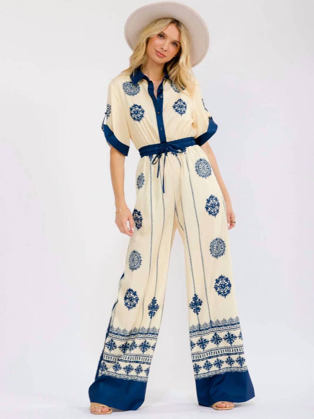 NEW LITTLE SECRET OF MINE printed wide leg jumpsuit in cabo oasis